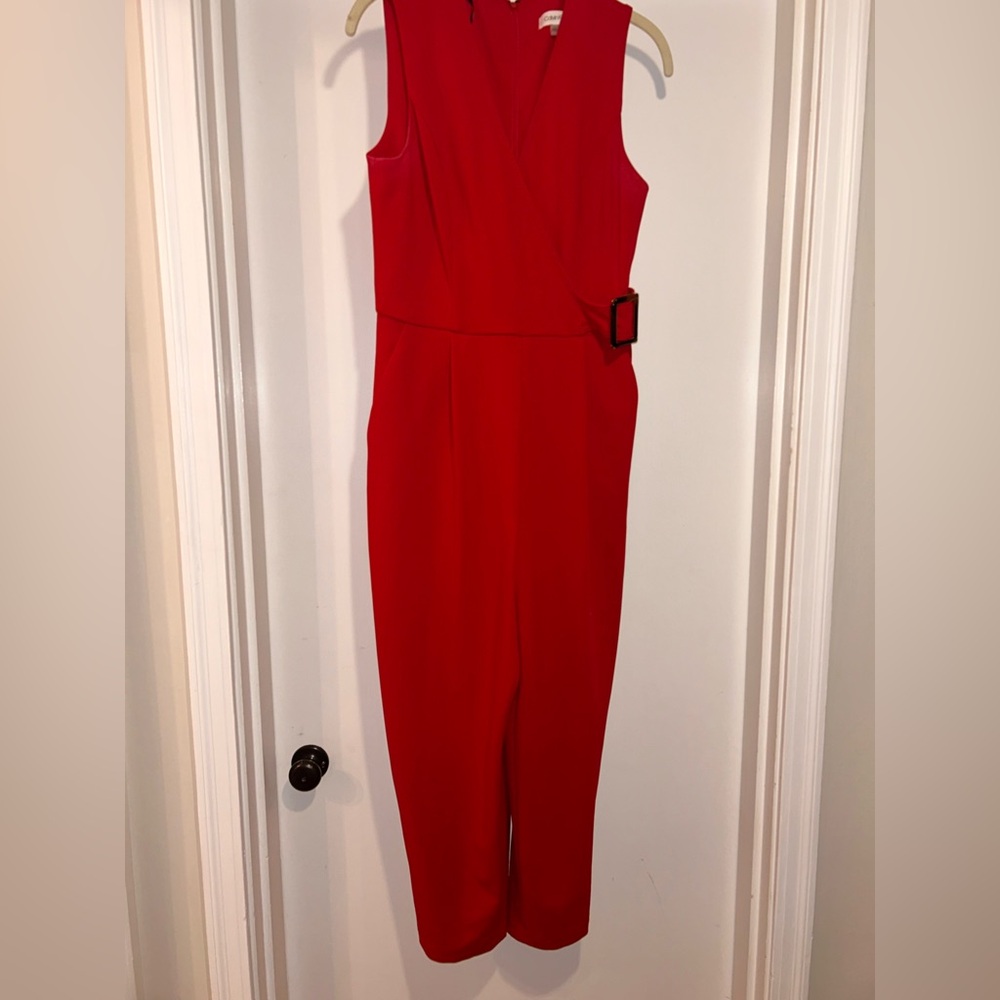 Calvin Klein Vibrant Red Belted Jumpsuit